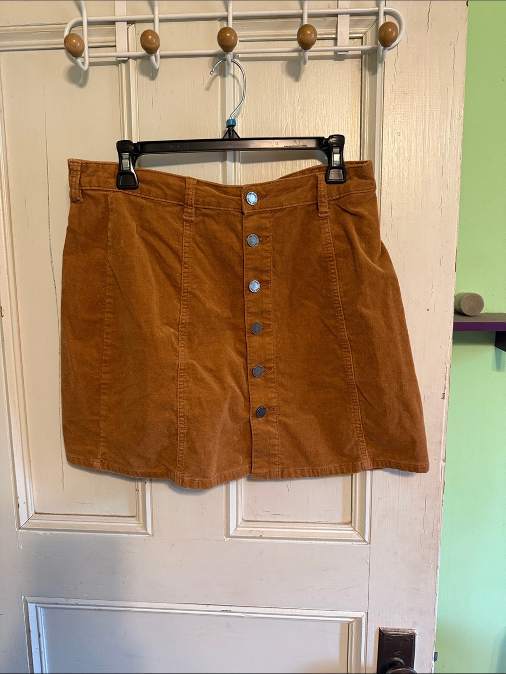 YMI Rust Button-Front Corduroy Mini Skirt